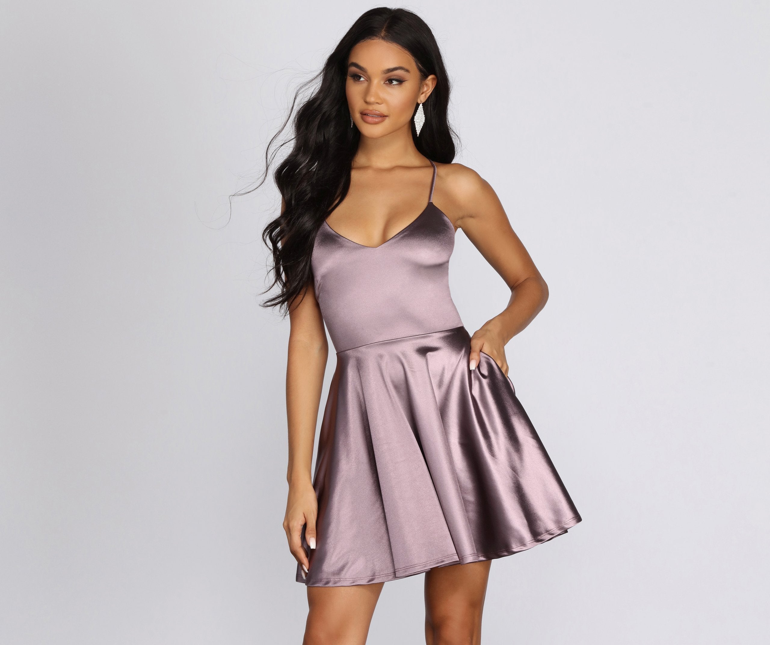 Stunning In Satin Skater Dress