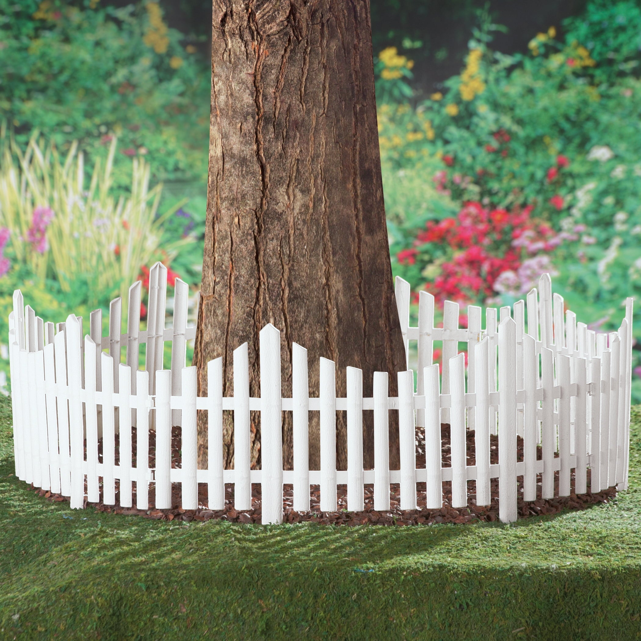 Collections Etc Flexible White Picket Fence Border for Garden, Landscape Edging, Pathways - 4 Piece Set, White