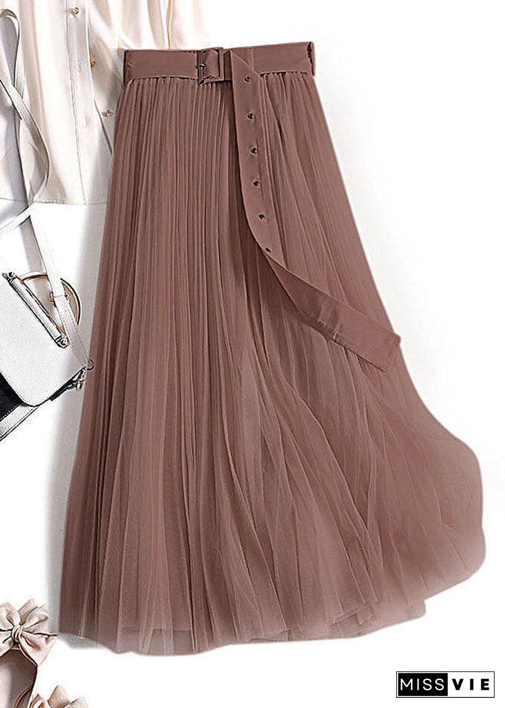 Boho Chocolate Wrinkled Patchwork Tulle Skirts Spring