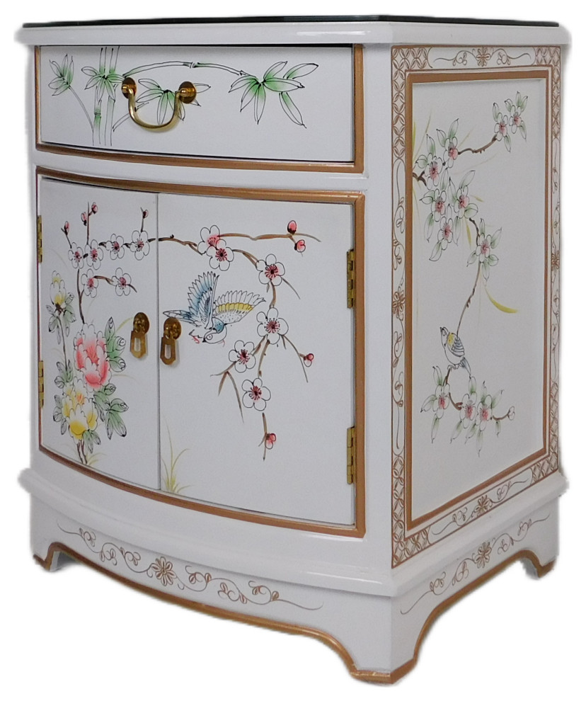 Oriental End Table Painted Bird and Flower White Lacquer   Asian   Side Tables And End Tables   by Oriental Furnishings  Houzz