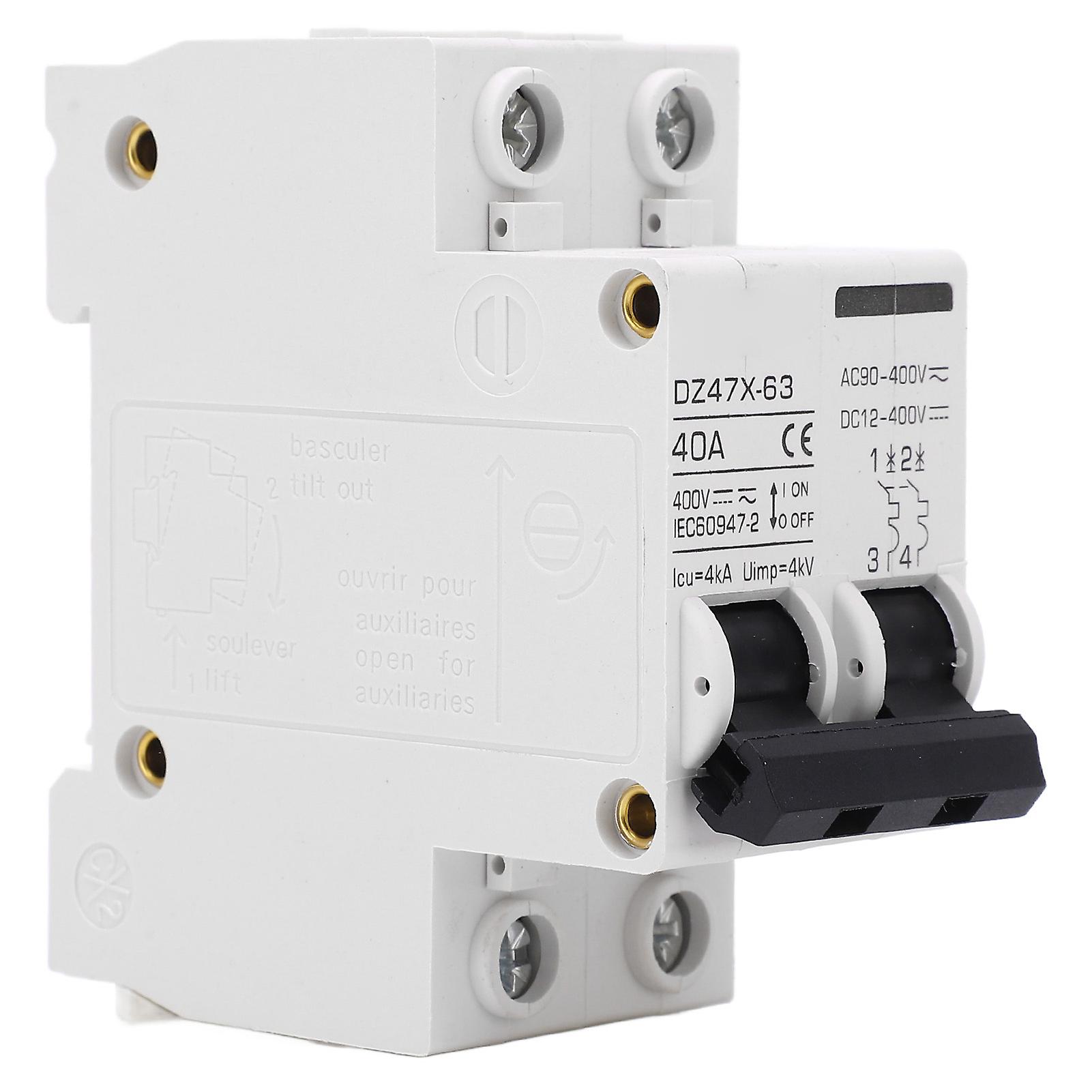 2P Miniature Circuit Breaker DIN Rail Disconnect Switch for Solar PV System DC12‑400V AC90‑400V 40A