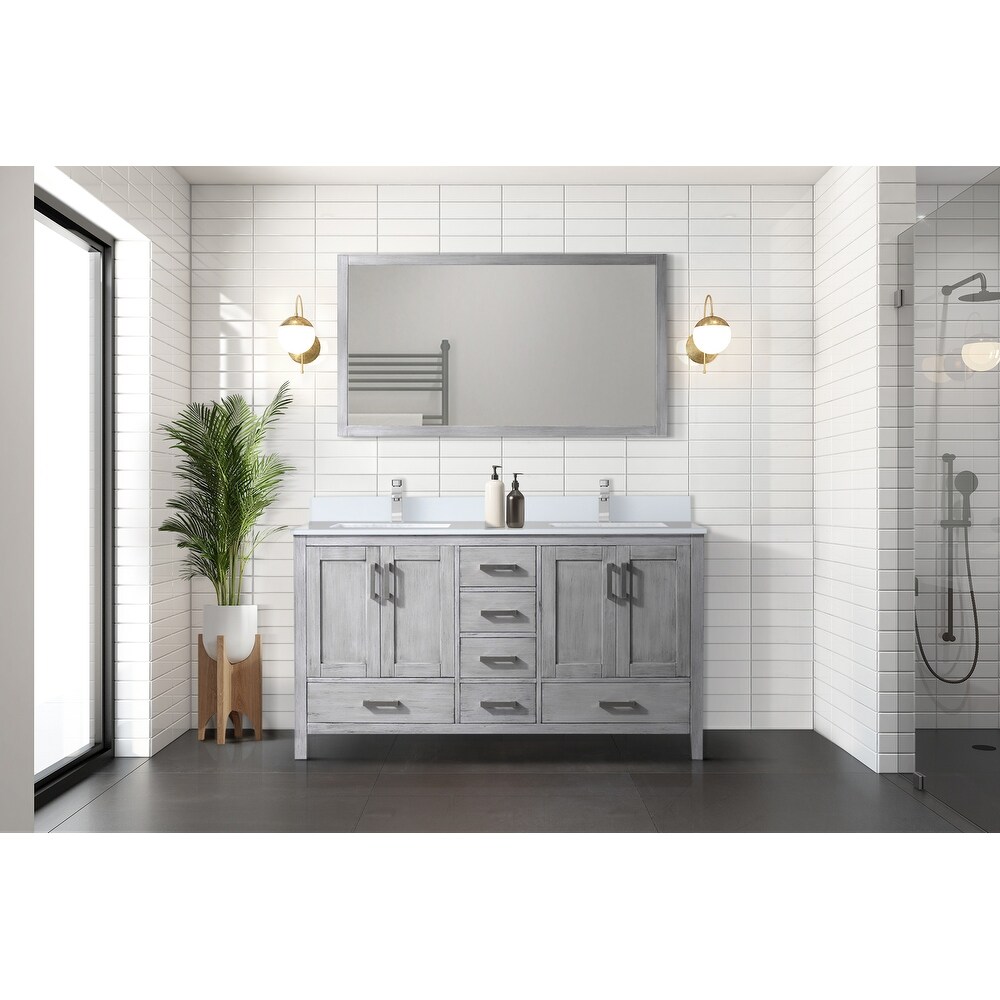 Jacques 60 in. W x 22 in. D White Bath Vanity  Cultured Marble Top  Faucet Set  and 58 in. Mirror