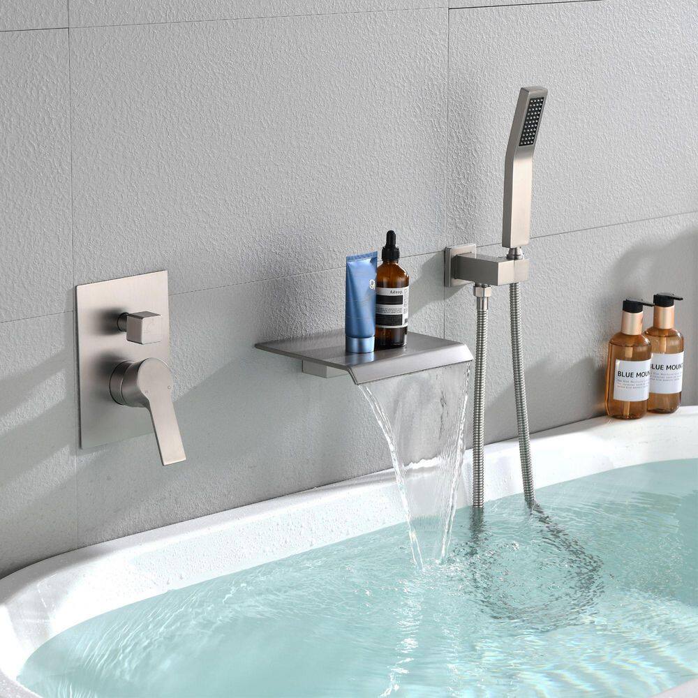 Satico Single-Handle Wall Mount Roman Tub Faucet with Hand Shower in Brushed Nickel SS88026DA