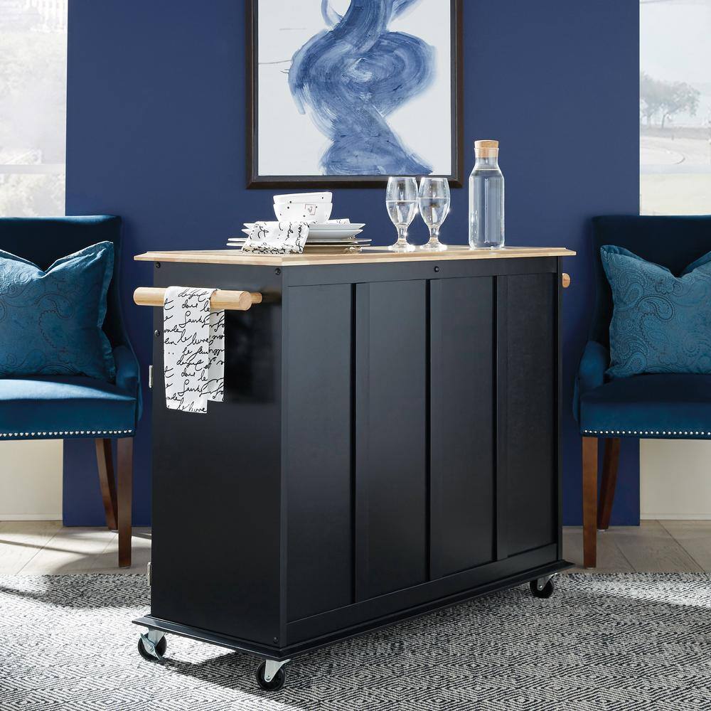 HOMESTYLES Dolly Madison Black Kitchen Cart with Natural Wood Top 4528-95