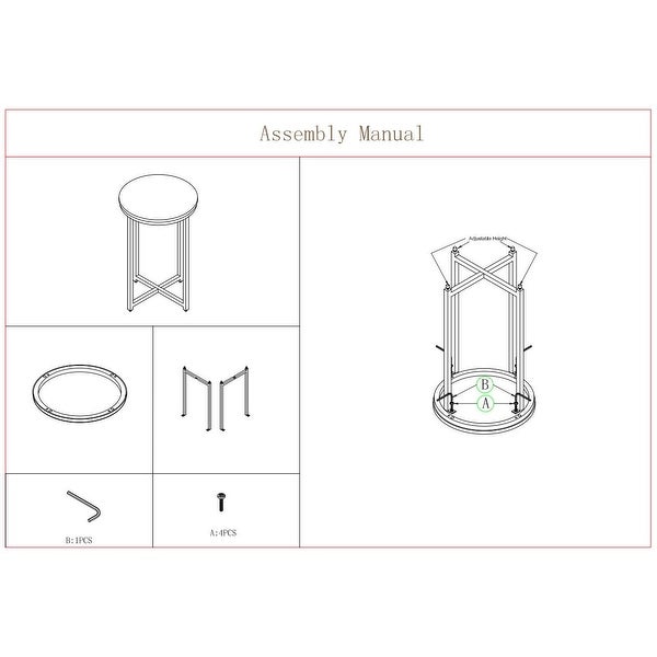 Side Table/End Table with Marble Color Table Top and X-shaped Metal Frame