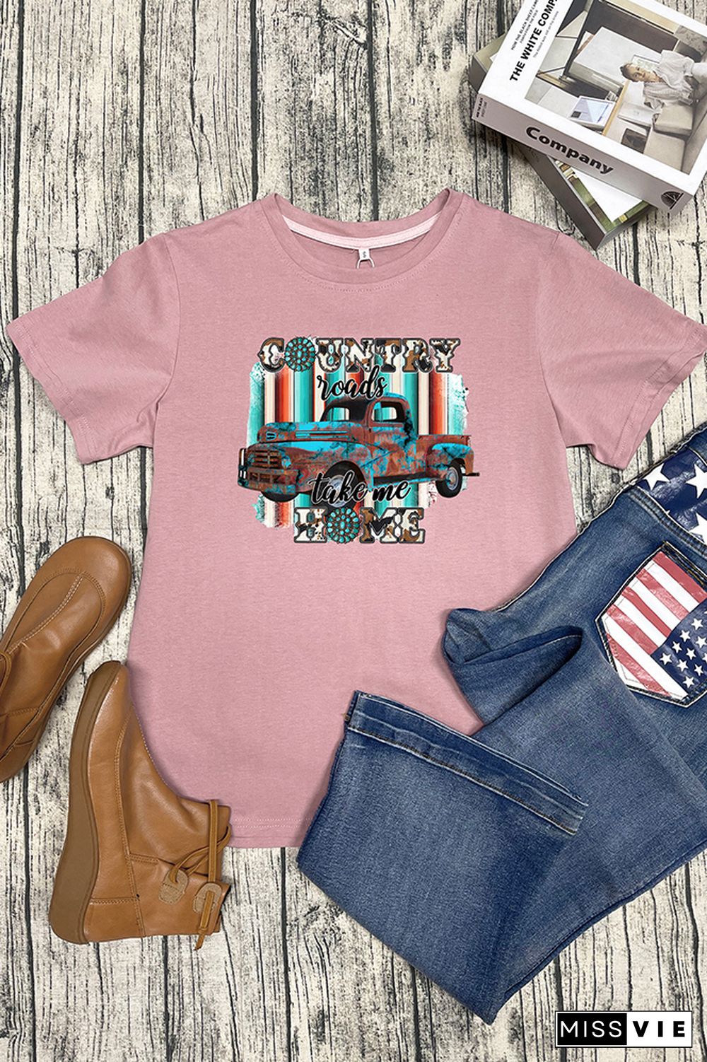 Roads Take Me Print Graphic Tees for Women Wholesale Short Sleeve T shirts Top