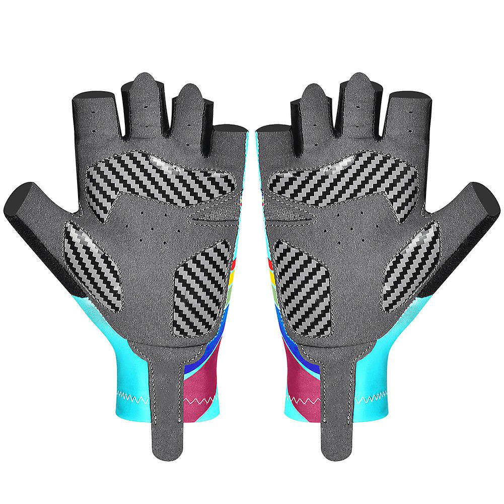 Outdoor Sport Children Bike Cycling Gloves Half Finger Silicone Pad Accessory For Kid(sky Blue L)