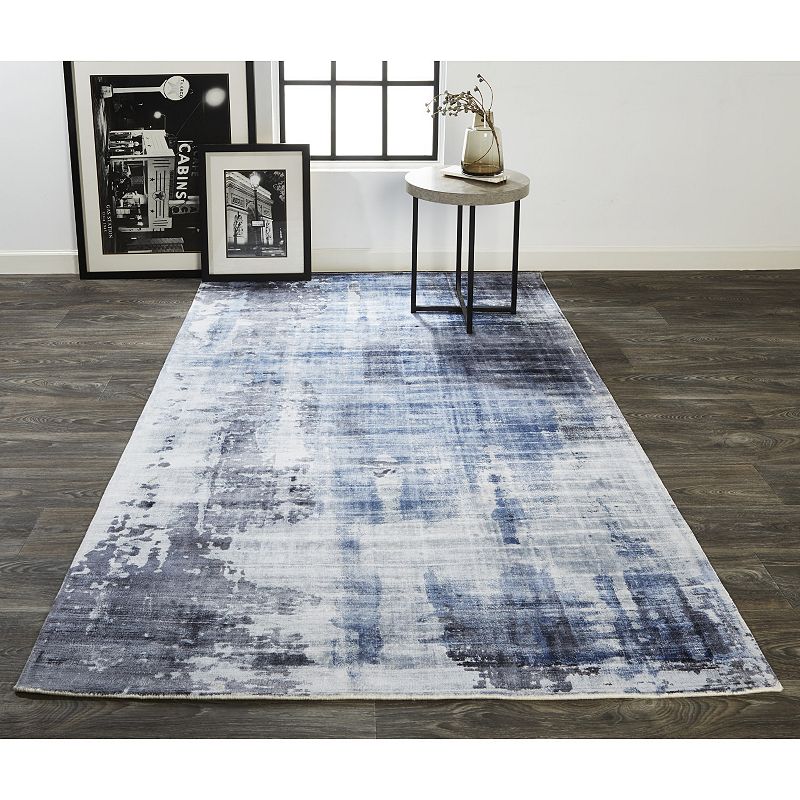 Weave and Wander Cashel Blue Abstract Watercolor Area Rug