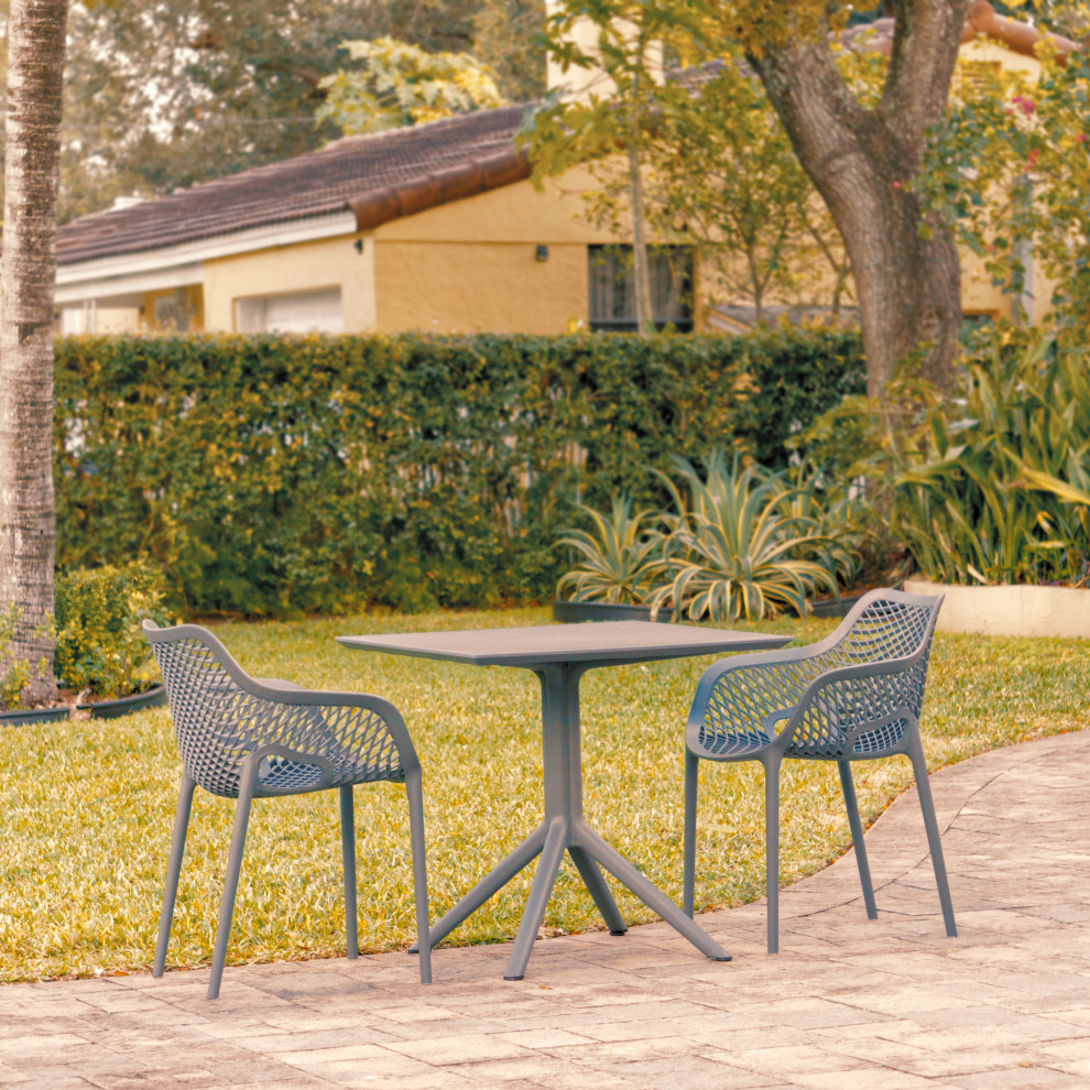 Air Xl Patio Dining Set With 2 Arm Chairs Dark Gray   Midcentury   Outdoor Dining Sets   by Virventures  Houzz