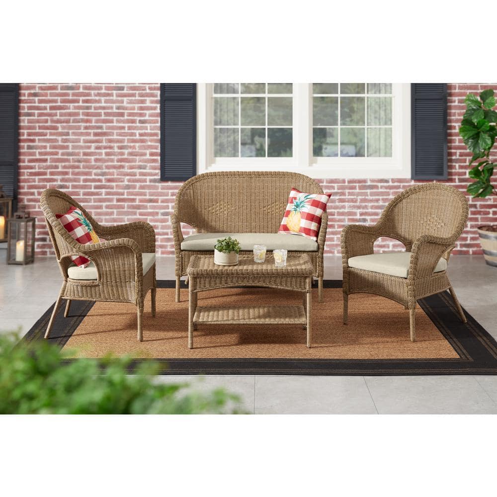 Hampton Bay Rosemont Light Brown Steel Wicker Stackable Outdoor Patio Lounge Chair with Putty Tan Cushion 65-91-1BR-996