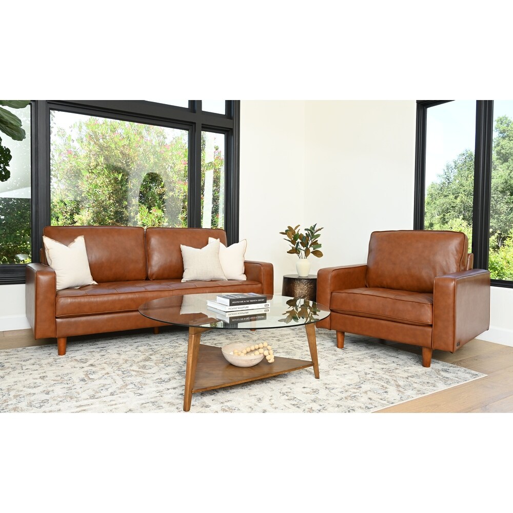 Abbyson Holloway Mid Century 2 pc. Top Grain Leather Sofa and Armchair Set