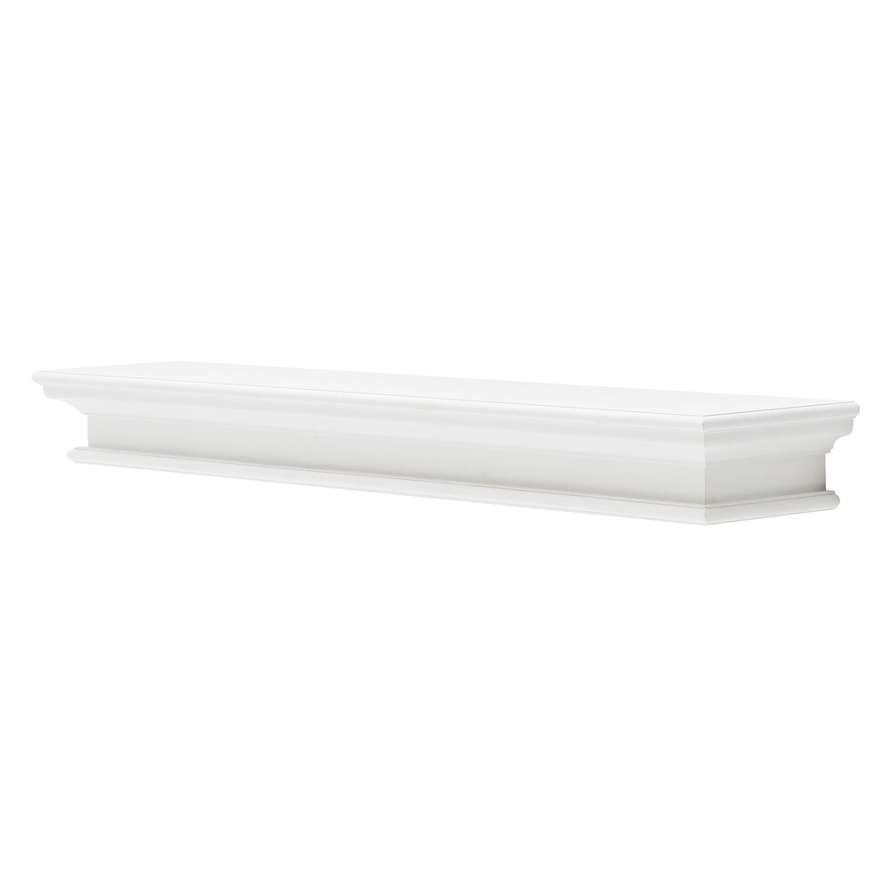 NovaSolo Halifax Coastal White Floating Wall Shelf  Extra Long  Solid Mahogany Frame  47.24 x 9.06 x 4.72