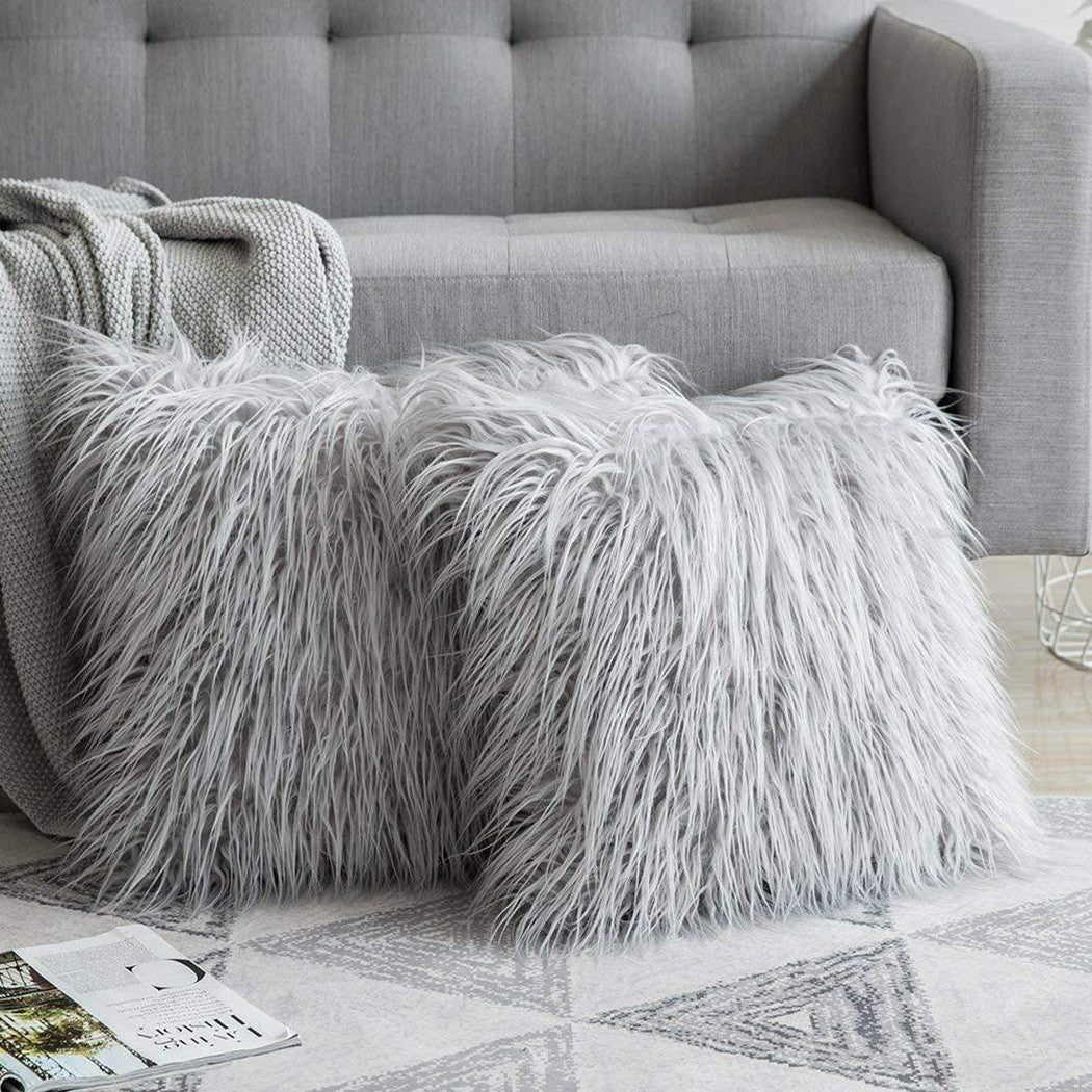 QFEI Faux Fur Throw Pillow Covers, Fluffy Soft Fuzzy Square Cushion Cover Pillow Case for Sofa, Couch, Chair, Bed, Cafe, 41*41cm