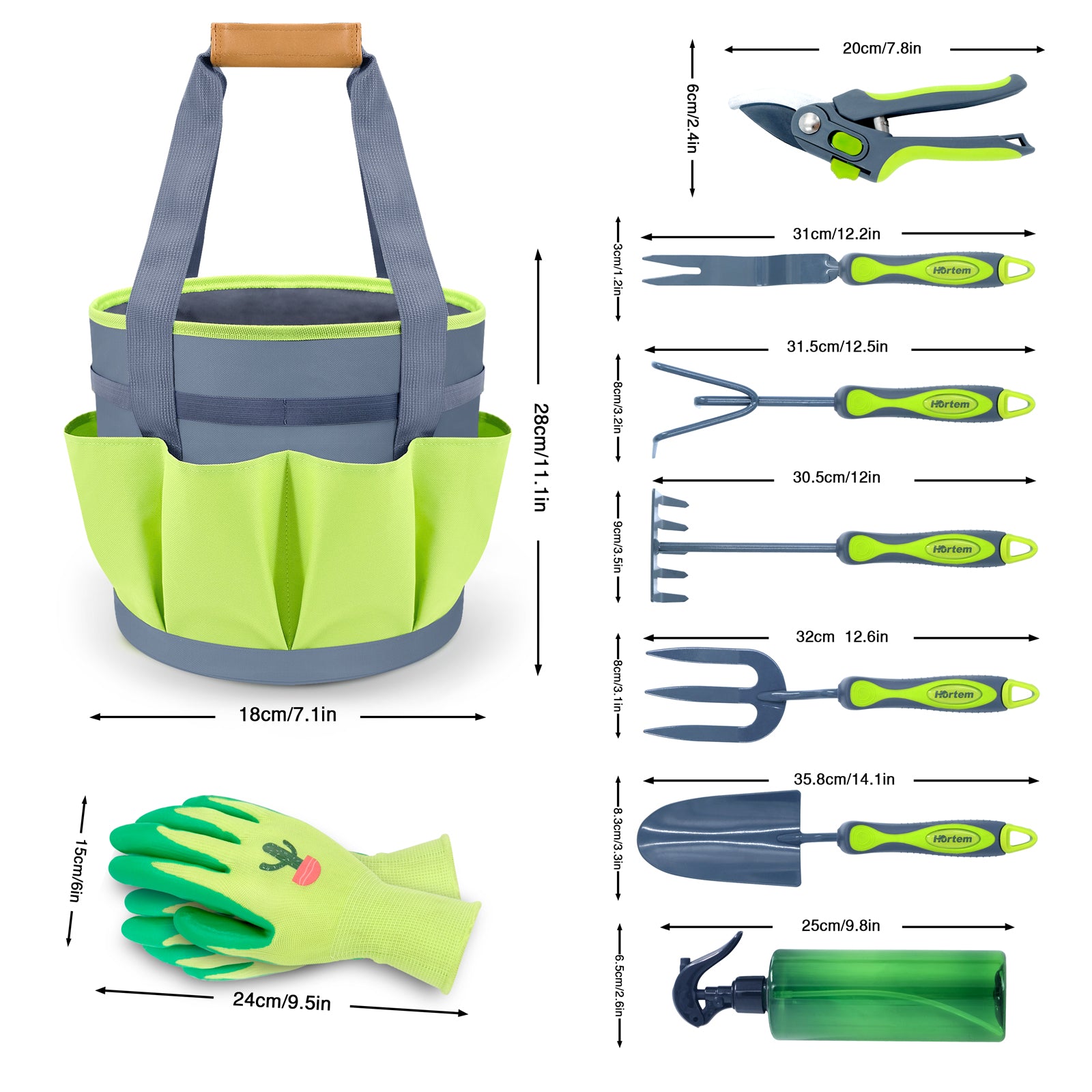 Hortem Garden Tools Set, 9PCS Include Trowel Set, Large Garden Tote Bag, Garden Gloves and Pruner, Gardening Gifts for Women Men