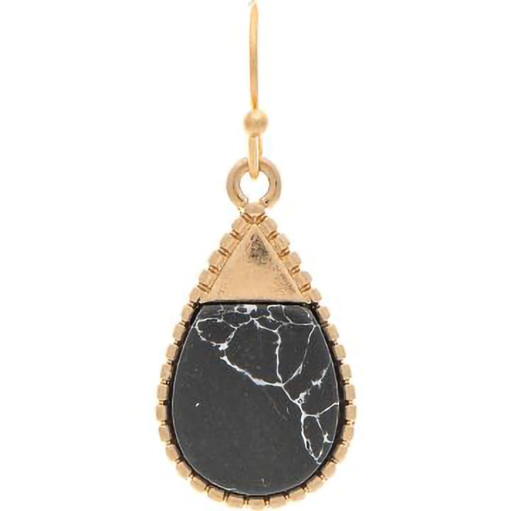 Rain  Gold Black Gem Capped Teardrop Earring