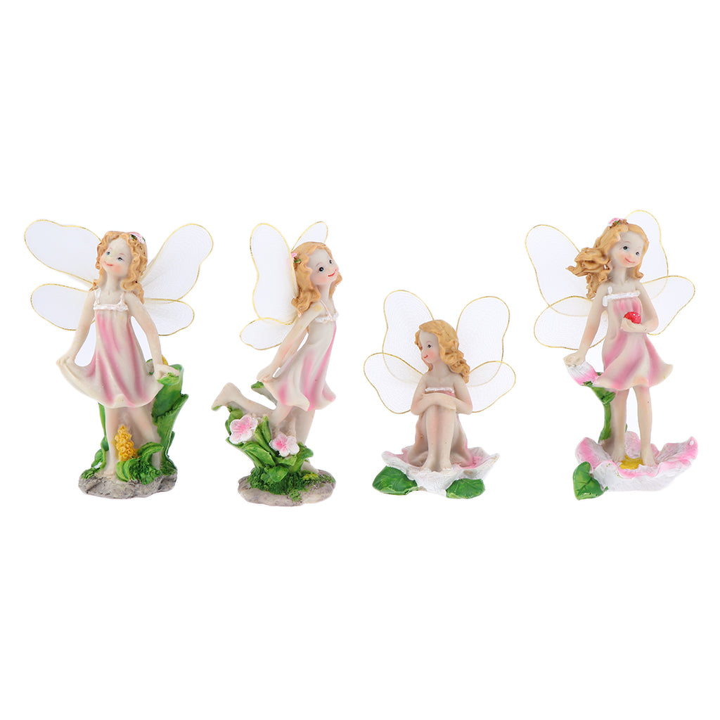 4 Pcs Flower Fairies Miniature Garden Ornaments ， Fairy Animals Dollhouse Plant Pot Figurine DIY Home Decoration Kids Toy Gift