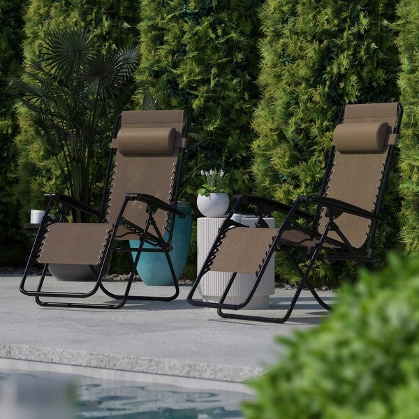 2 Pack Adjustable Mesh Zero Gravity Lounge Chair with Cup Holder Tray