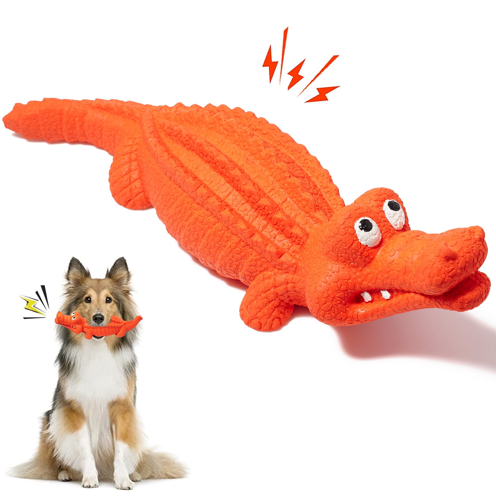 Pet Deluxe Squeaky Dog Toys for Aggressive Chewers， Indestructible Dog Toys Natural Rubber， Interactive Tough Dog Chew Crocodile Toy for Medium Large Dogs