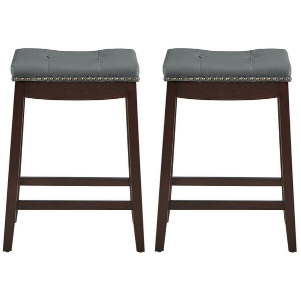 Set of 2 Nailhead Saddle Bar Stools - 19