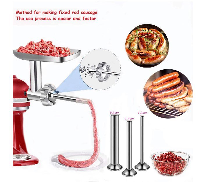 Food Grinder Attachment for KitchenAid Stand Mixer + Sausage Stuffer