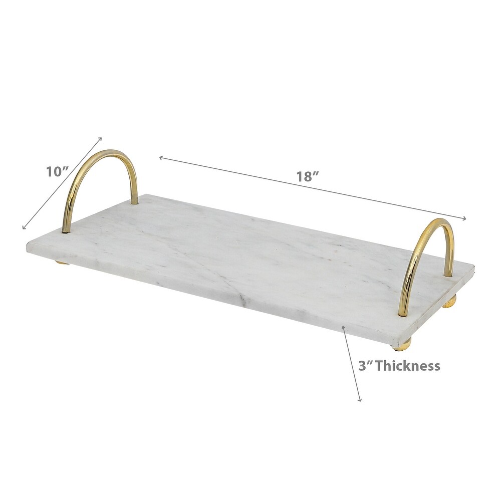 IH Casa Decor White Marble Rect. Serving Tray With Gold Handles