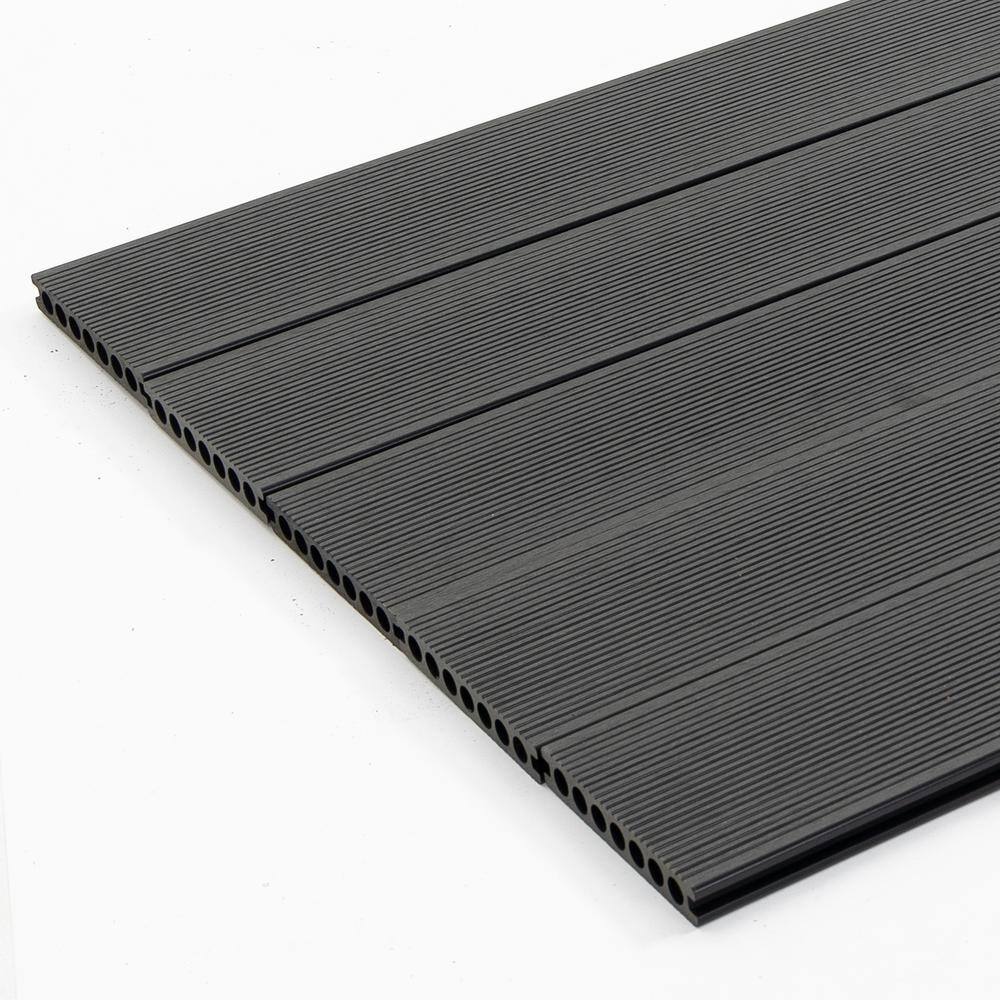 Kahomvis 910 in. x 5-45 in. x 7.2 ft. Embossing Black Wood Plastic Composite Decorative Floor Decking Board 5-Piece Set Yea-LKD0-1ZP