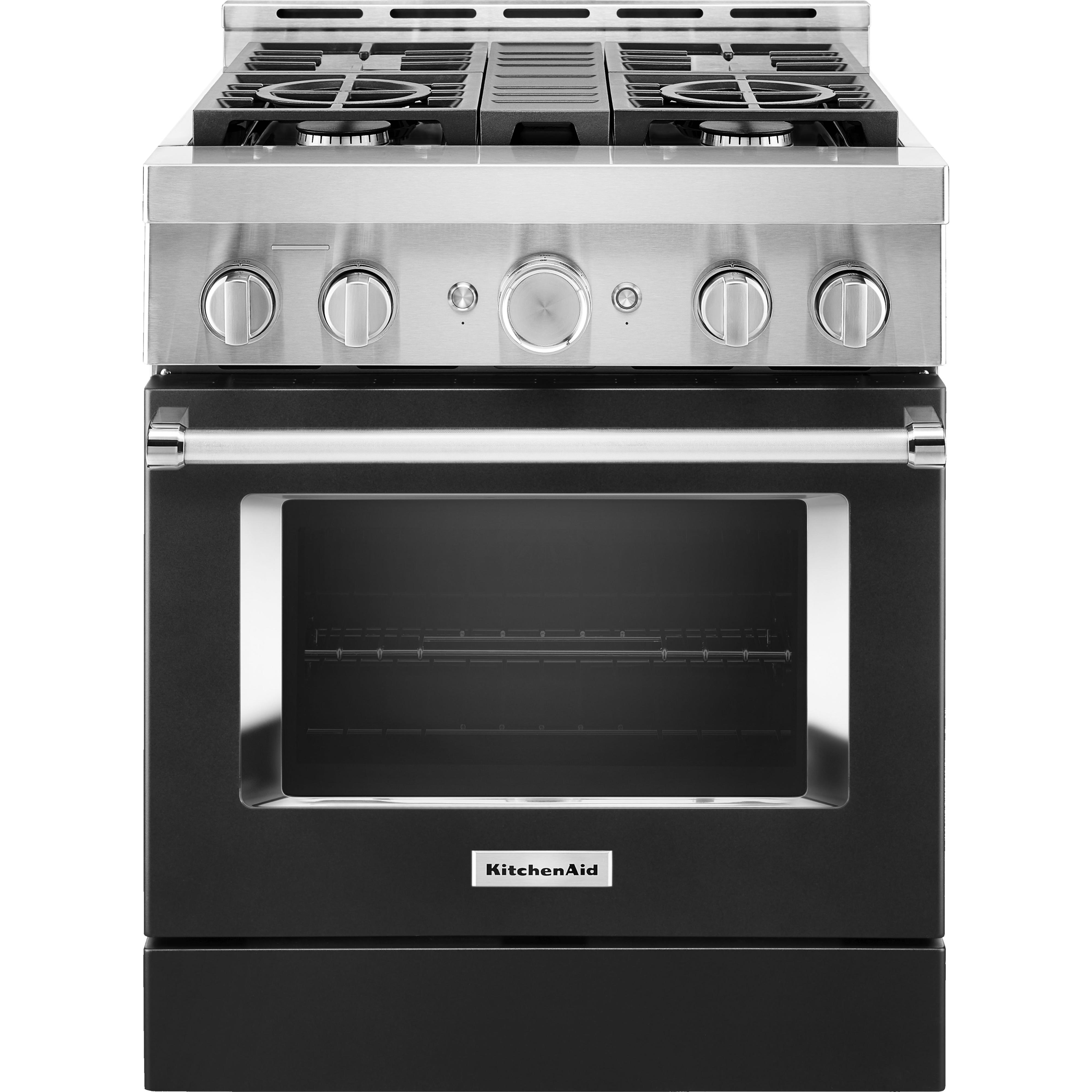 KitchenAid 30-inch Freestanding Gas Range with Even-Heat? True Convection KFGC500JBK