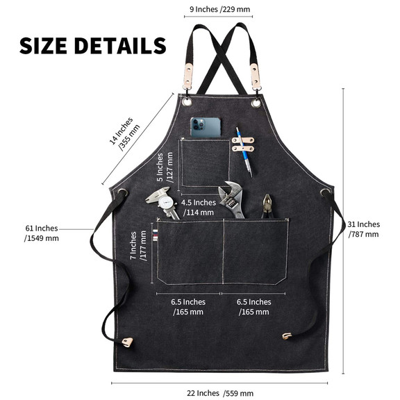 TOPTIE Unisex Canvas Work Apron with Pockets Adjus...