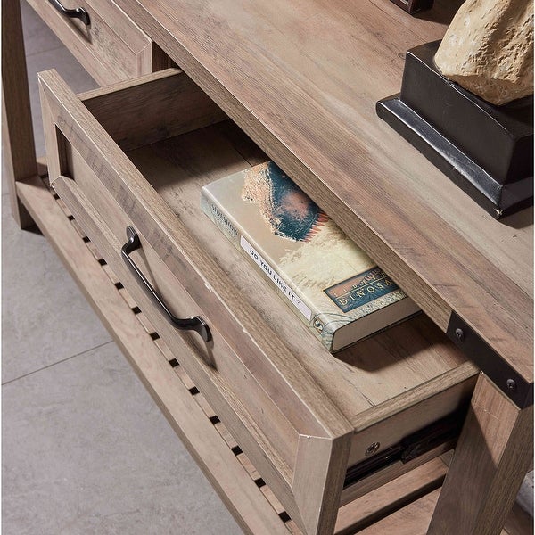 47 Inch Wide Walnut Console Table w/ Drawers and Shelf for Entrance