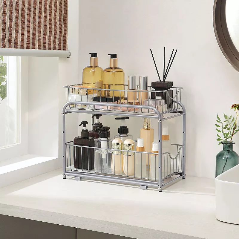 Silver 2-tier Pull Out Sliding Cabinet Organizer