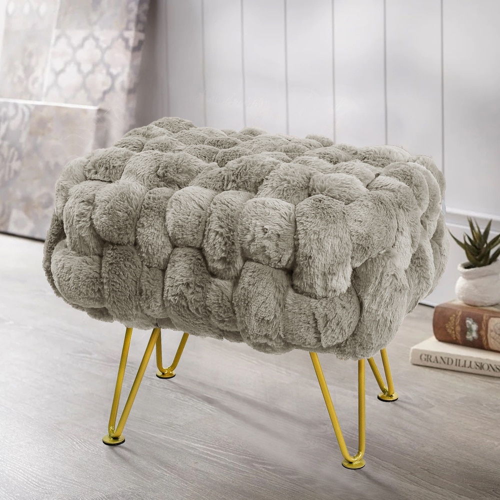 Soft Fauxfur Pouf Stool Ottoman Fuzzy Entryway Bench Seat 27\