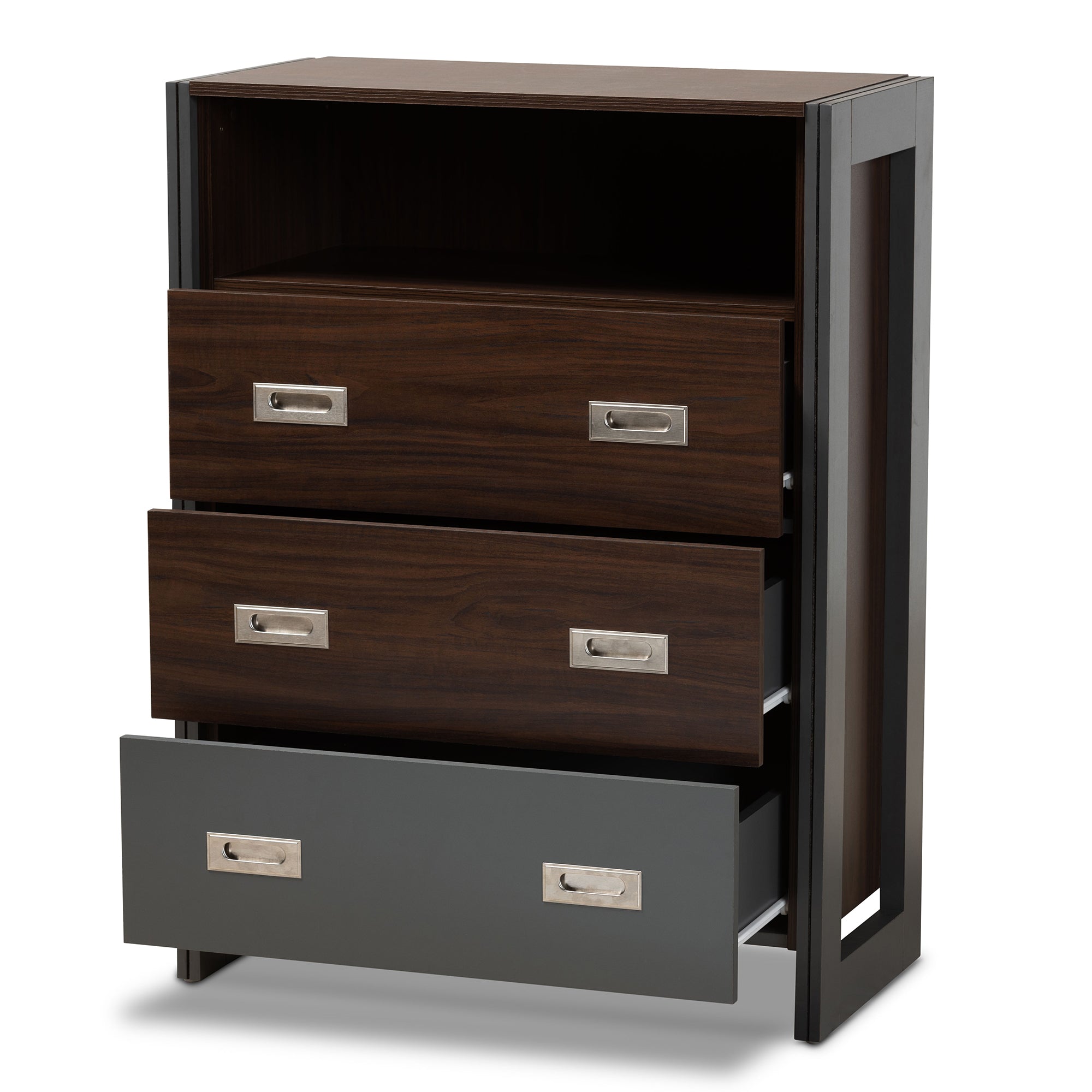 Baxton Studio Elliot Modern and Contemporary Two-Tone Walnut and Grey Finished Wood 3-Drawer Chest