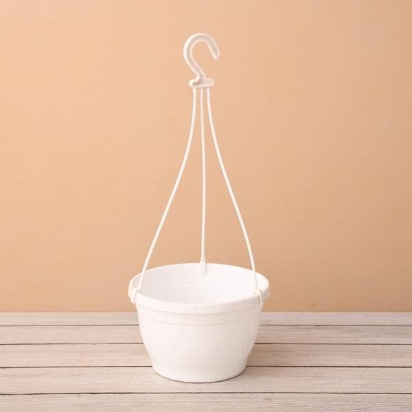 7.8 inch (20 cm) Hanging Round Plastic Pot (White) (Set of 6)