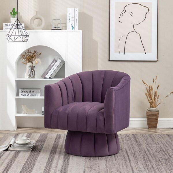 SEYNAR Modern Glam Velvet Upholstered Swivel Accent Arm Barrel Chair for Living Room