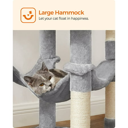 Feandrea Cat Tree Cat Tower Cat Condo with Scratching Posts Hammock  Cat Activity Center Light Gray