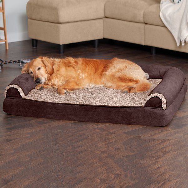 FurHaven Faux Fur and Suede Cooling Gel Sofa Dog and Cat Bed