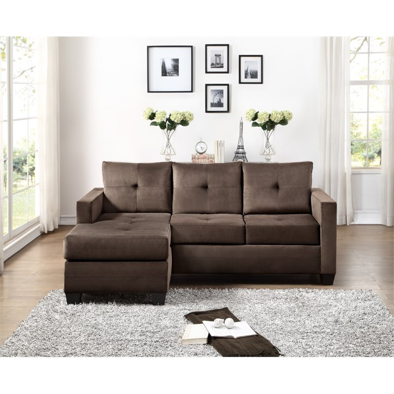 Lexicon Phelps Velvet Upholstered Reversible Sofa Chaise in Coffee   Transitional   Sectional Sofas   by Homesquare  Houzz