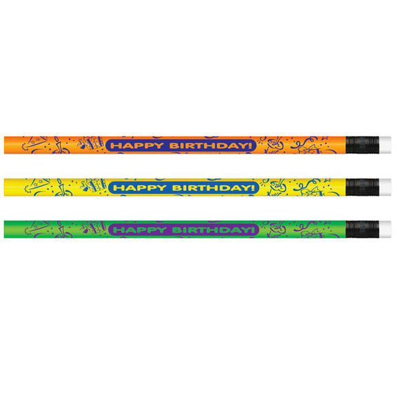 Pacon JRM7917B Pencils Neon Happy Birthday 12/Pk