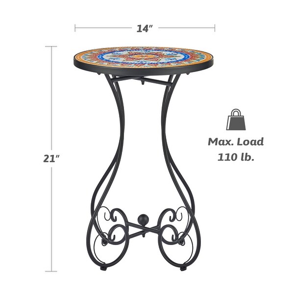 COZ Outdoor Patio Mosaic Ceramic Tile Side Table and Plant Stand