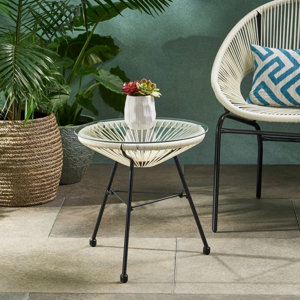 Modern Unique Design Rattan End Table with Metal Frame