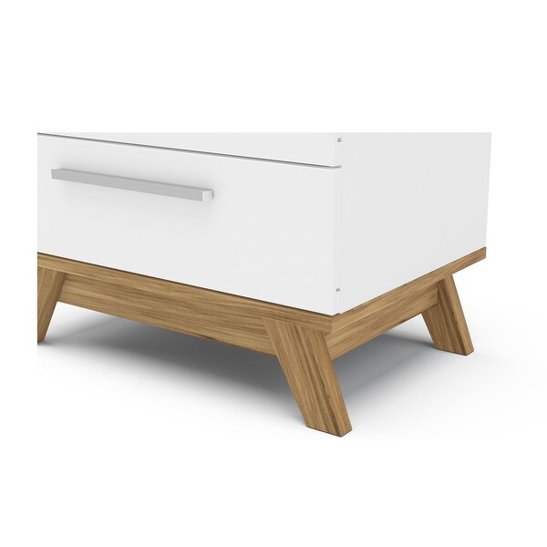 Boahaus Ibiza Nightstand， White - Brown， 2 drawers， wood legs - - 31793665