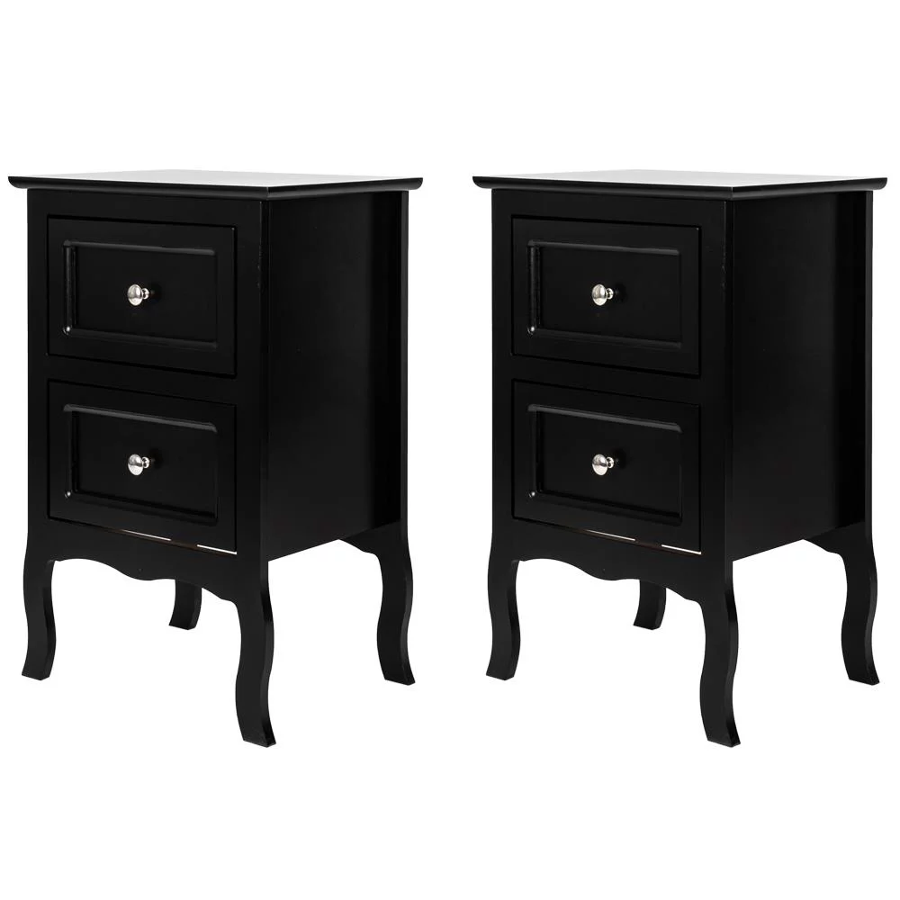 FCH UBesGoo Set of 2 Nightstand Wood End Tables Pair Bedroom Table Furniture， Black Night