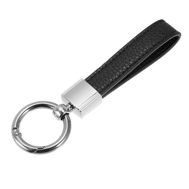 Unique Bargains Faux Leather 360 Rotatable Car Fob Keychain Silver Tone Black