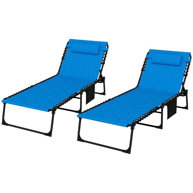 Outsunny Folding Chaise Lounge Set With 5 level Reclining Back Outdoor Lounge Chairs With Padded Seat Blue