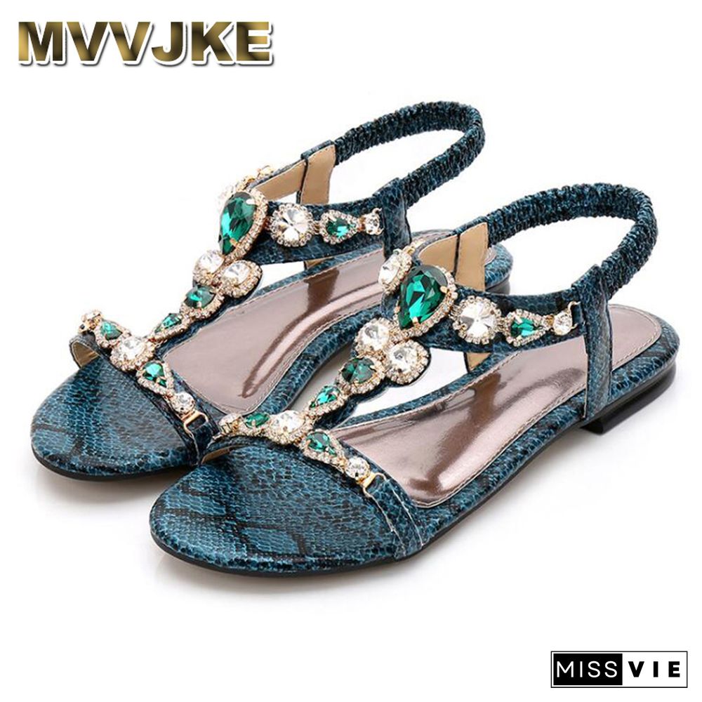 MVVJKEnew Vintage Bohemian Rhinestone Sandals Female Retro Sexy Beaded Snake Sandals Leisure Beach Flip Flops Sandals Women