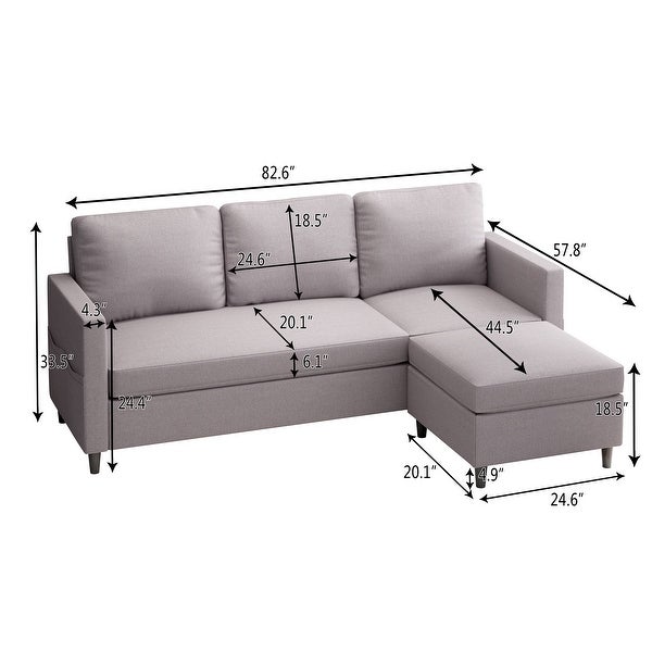 3-Seater Reversible Sectional Sofa Couch with Side Pocket