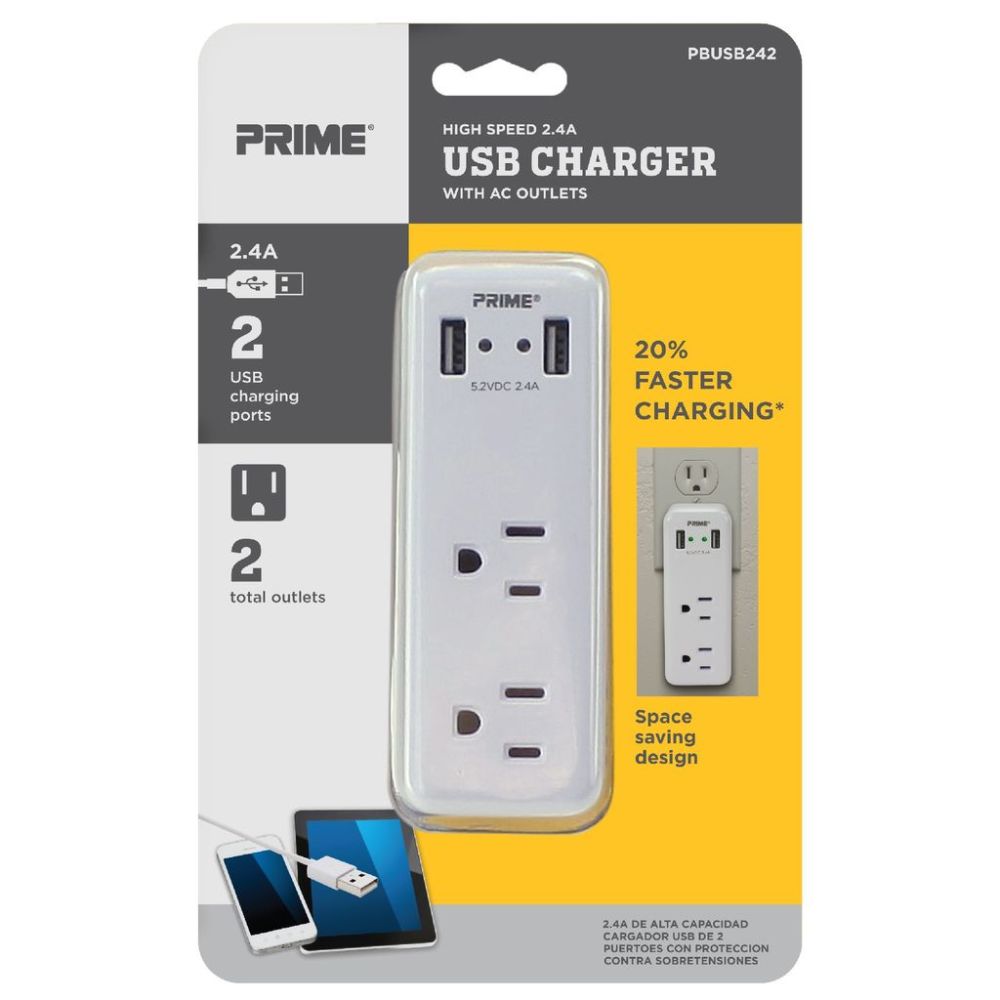 Prime 3 Prong 2 Outlet with 2 Port USB Charger ;