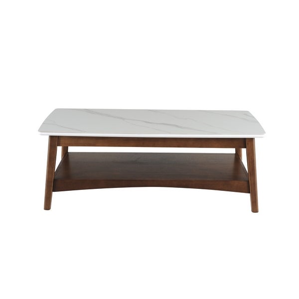 Luca Mid- Century Coffee Table Stone and Wooden Frame