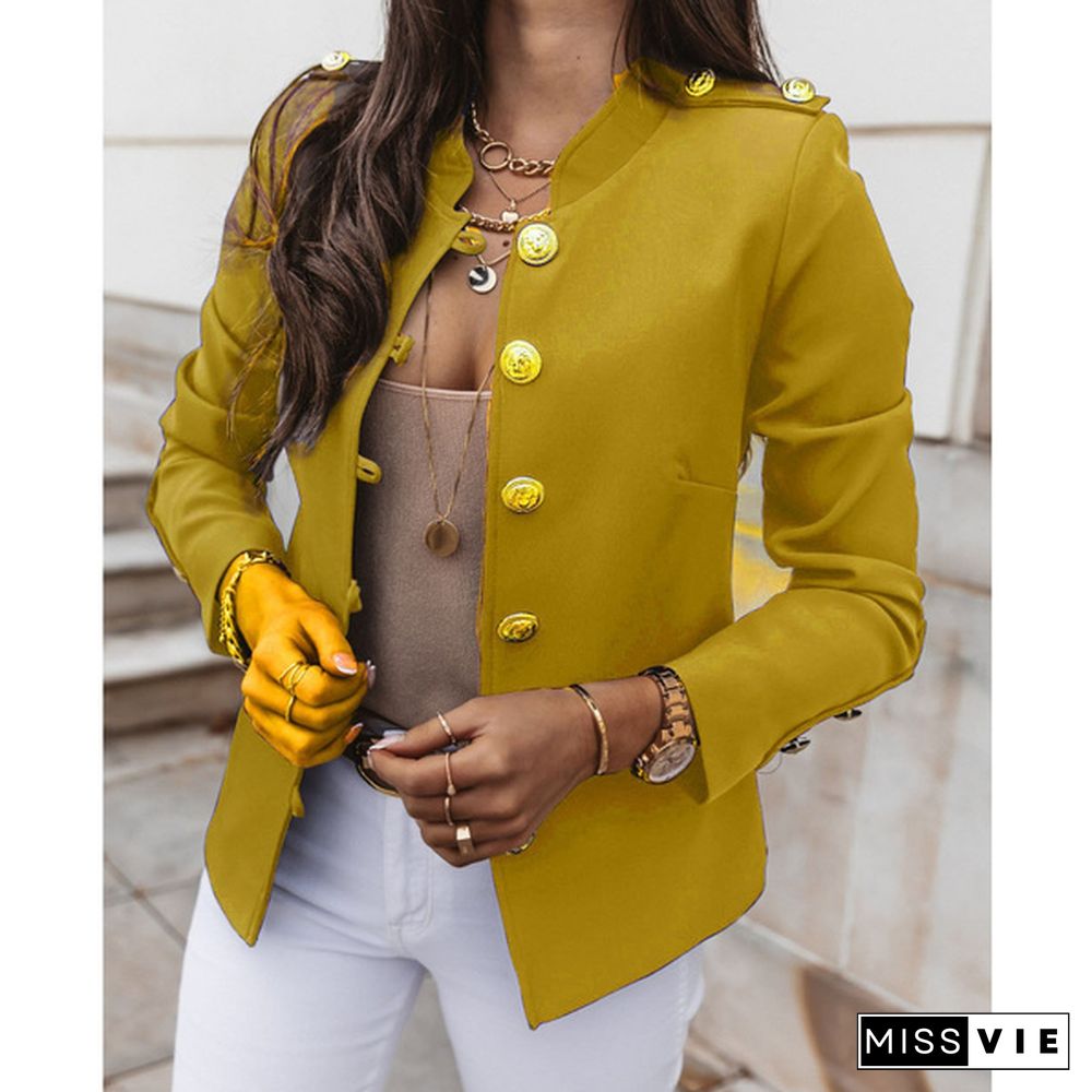 New Women Blazers Coat Long Sleeve Button Suits Coat Slim Office Lady Slim Jacket Blazer