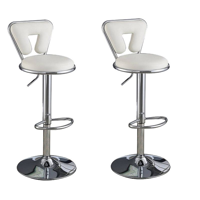 Adjustable Barstool with Round Seat and Stalk Support， Set of 2， White